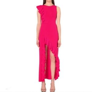 New Maje Romana Ruffled Fuchsia Sleeveless Dress with Front Slit, NWT, Size L